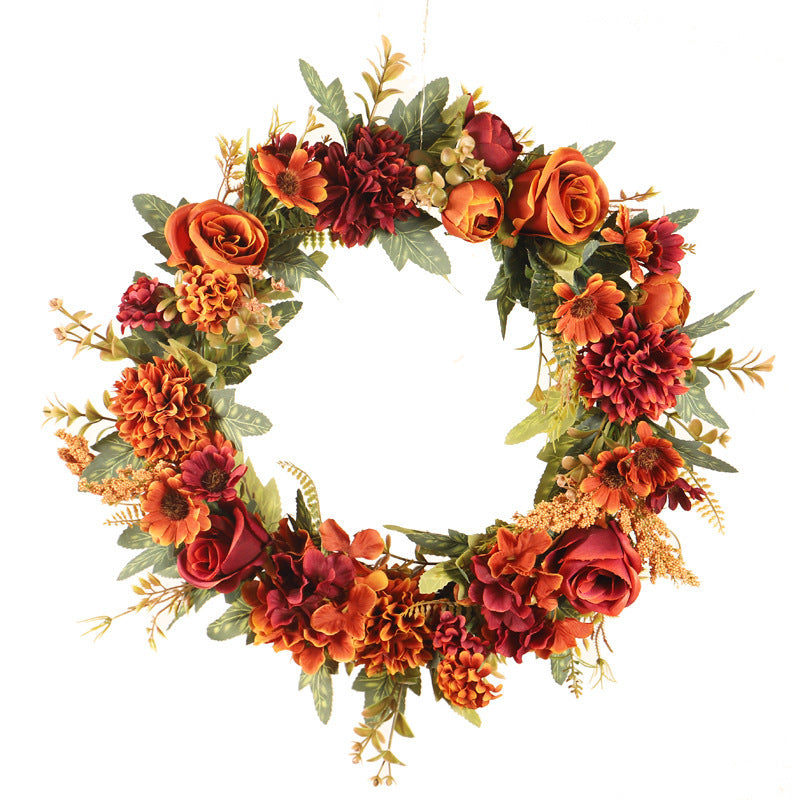 Spring wreath with crimson roses decoration wreath
