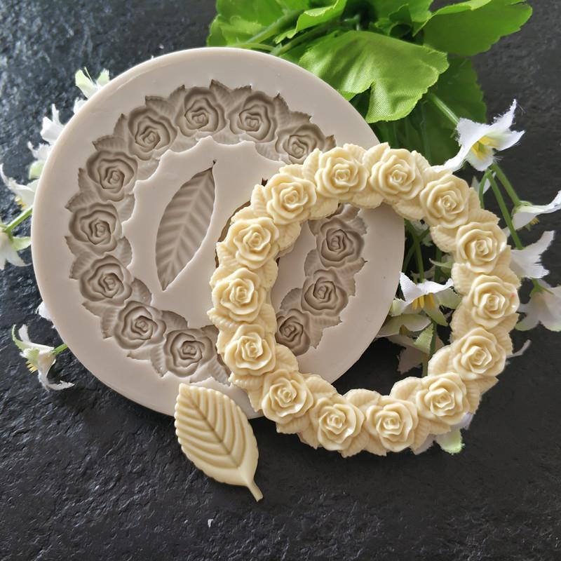 Rose Wreath Leaf Wreath Silicone Fondant Mould
