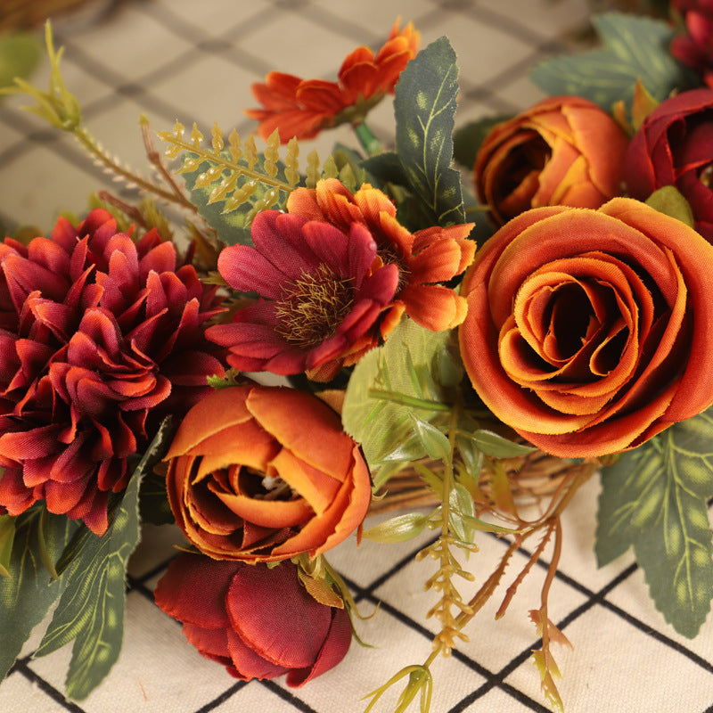 Spring wreath with crimson roses decoration wreath