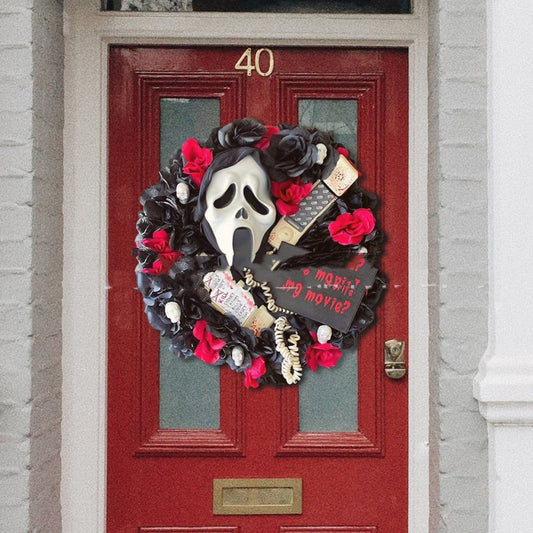 Screaming Ghost Wreath Black Rose Wreath Halloween